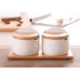 Mini Spice Jars Kitchenware ceramic seasoning jar two-piece creative white bamboo and wood flip
