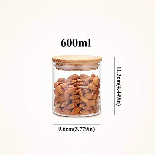 Glaser Lebensmittelbehälter mit Holzkappe, versiegelte Töpfe, Zuckerstreuselbehälter, Gewürzglas, Tee- und Kaffeebestellbehälter für Großeinkäufe, 600ml B174