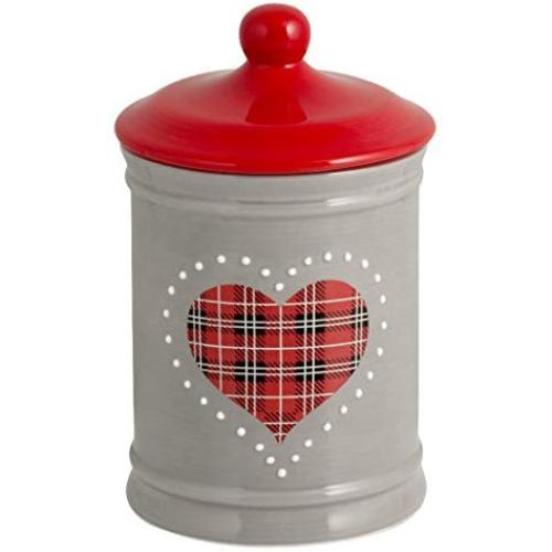 H&H Red Heart Ceramic, Height 20 cm, Lt 1.3 Jar, Ceramic, Grey and Red, 13 x 13 x 20 cm