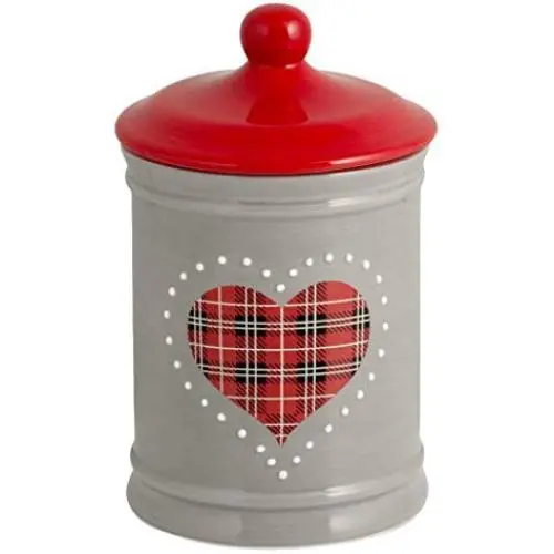H&H Red Heart Ceramic, Height 20 cm, Lt 1.3 Jar, Ceramic, Grey and Red, 13 x 13 x 20 cm