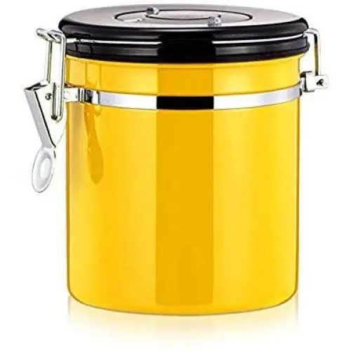 LAN BACK Kaffeebehälter, Kaffeebehälter, luftdichter Edelstahl-Behälter mit 800 ml, Gelb