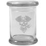 Clear 8 oz Glass Herb Stash Jar and Lid with Pirate Skull Logo from Smoke Promos