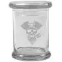 Clear 8 oz Glass Herb Stash Jar and Lid with Pirate Skull Logo from Smoke Promos