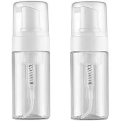 2Pcs Clear PET Plastic Foamer Pump Bottle Travel Size Dispenser for Mousse Cosmetic Makeup Cream Lotion Facial Cleanser Shampoo Cleanser Shower (100ML/3.3oz)