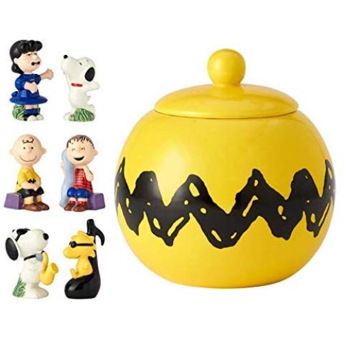 Bundle: Enesco Peanuts Zigzag Ceramic Cookie Jar, and 3 Salt & Pepper Shaker Sets ? Lucy, Snoopy, Charlie Brown, Linus, Woodstock