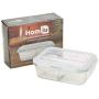 Homiu Glass Food Storage Container 2 Compartments with Lid Includes Free Knife, Fork And Spoon Impact Resistant Airtight Leak-proof