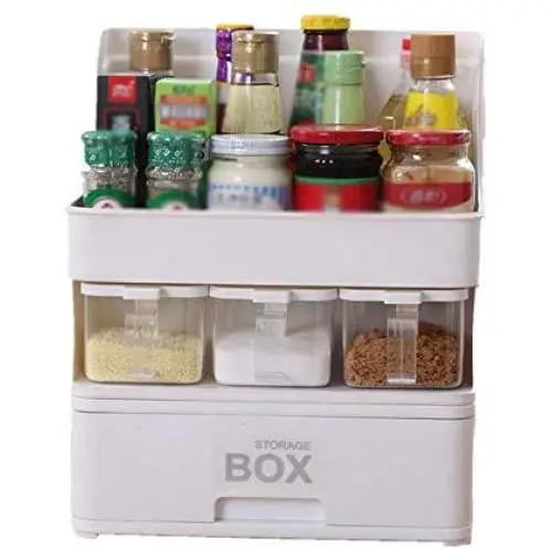 Gewürzladehäuse, ölfestes Gürteldeckel Würzebehälter Sojasauce Essig Zucker Salz Jar Rack Schiebe-Art Küchenregal Schrank-Aufbewahrung Box (Farbe: Einzeltönung, Größe: Einheitsgröße)