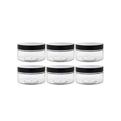6Pcs 120ml/120g/4oz Empty Refillable Clear Plastic Cosmetic Cream bottles Makeup Sample Packing Face Cream Eye Cream Ointment Storage Container Vial Jar Pot with Black Lid