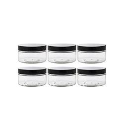 6Pcs 120ml/120g/4oz Empty Refillable Clear Plastic Cosmetic Cream bottles Makeup Sample Packing Face Cream Eye Cream Ointment Storage Container Vial Jar Pot with Black Lid