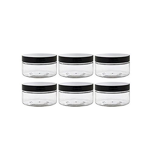 6Pcs 120ml/120g/4oz Empty Refillable Clear Plastic Cosmetic Cream bottles Makeup Sample Packing Face Cream Eye Cream Ointment Storage Container Vial Jar Pot with Black Lid