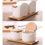 LQQGXLCondiment bottle, jar condiment storage box Spice jar white, ceramic sugar jar with lid, condiment jar, seasoning box set with lid spoon and tray