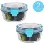 Home Basics 32 oz. Round Leak and Spill Proof Borosilicate Glass Food Storage Dishwasher Safe Meal Prep Storage Container with Air-tight Plastic Lid, Turquoise (2)