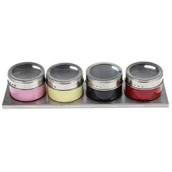 4pcs/set Stainless Steel Magnetic Seasoning Bottle Kitchen Organizer Storage Boxes BBQ Spices Jar Transparent Sugar Salt Bottle Condiment bottles (Color : Colorful)