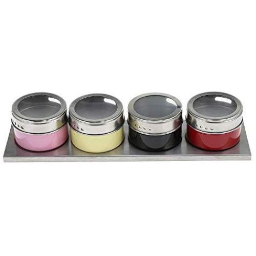 4pcs/set Stainless Steel Magnetic Seasoning Bottle Kitchen Organizer Storage Boxes BBQ Spices Jar Transparent Sugar Salt Bottle Condiment bottles (Color : Colorful)