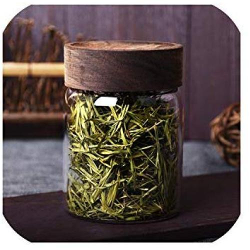 Solid Color Glass Storage Jars Acacia Wood Cover Straight Sealed Cans Grains Dried Fruit Honey Spice Storage Jars Organizer,335Ml