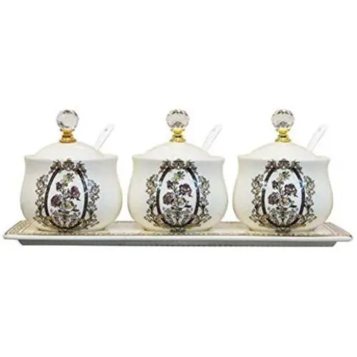 Mini Gewürzgläser Set, europäisches Kreativ-Küchenzubehör, 3-teilige Keramik-Set mit Untersetzer