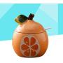Fruit Shaped Ceramic Sugar Bowl Salt Pot Pepper Storage Jar Seasoning Pot Container Condiment Spice Box Holder with Lid and Spoon (Orange Pomelo)