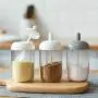 TOPBATHY Transparent Spice Storage Jar Seasoning Bottle Glass Condiment Storage Pot Sugar Salt Container With Lid And Spoon For Home Kitchen (Grey) TOPBATHY Transparent Spice Storage Jar Seasoning Bottle Glass Condiment Storage Pot Sugar Salt Container With Lid And Spoon For Home Kitchen (Grey)