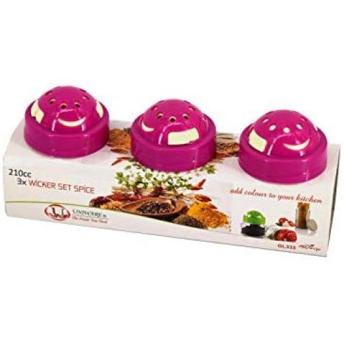 Uniware 3 Count Spice Jar Set, 7.1 Oz (210cc), Pink, Twisting Cap for Easy Use