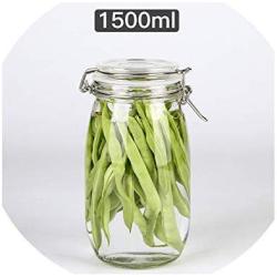 Creative Round Transparent Sealed Can Kitchen Condiment Glass Jar Cereals Tea Food Honey Storage Bottle Tea Container Can Reused,1500Ml