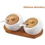 DUDDP Storage Spice lar set Modern Design Porcelain Jar Bamboo Lid,Ceramic Serving Spoon, Bamboo Tray Perfect Canister for Sugar Bowl Serving Tea, Coffee, Spice Best Pottery Cruet Pot for Your Home, K