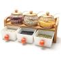 Kitchen seasoning box/Glass Ceramic Condiment Storage Container with Tray Rack Salt jar 6-Piece Set