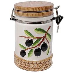 Olive Design Ceramic Salt Sugar Canister Jar W/Lid- Tuscan Style Storage-Ideal for storing Salt/Sugar Coffee Tea Cookies for Kitchen