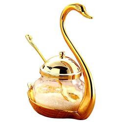 TNKML (Golden) Glass Seasoning Jar Seasoning Container Seasoning Glass Jar Pepper Coffee Storage Tank Swan Rack Spice Container