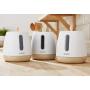 TOWER T826031W Kitchen Storage Canisters, Scandi Range, Robust ABS Body, Anti Slip Base, Matte with Wood Effect Accents, White, 3-Piece