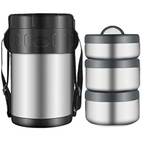 BWHFH Stainless Steel Lunch Box Container Thermos Insulated Food Storage Leak Proof Design Food Jar for School Picnic Office Outdoors,Silver,2.0L