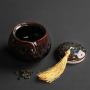Retro Ceramic Storage jars,Handcrafted Tea canister For Spices Candy Coffee Cookie Nuts-B 12x9cm(5x4inch)