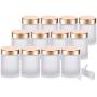 Large Frosted Clear Thick Glass Straight Sided Jar with Gold Metal Overshell Lid - 8 oz / 240 ml (12 pack) + Spatulas