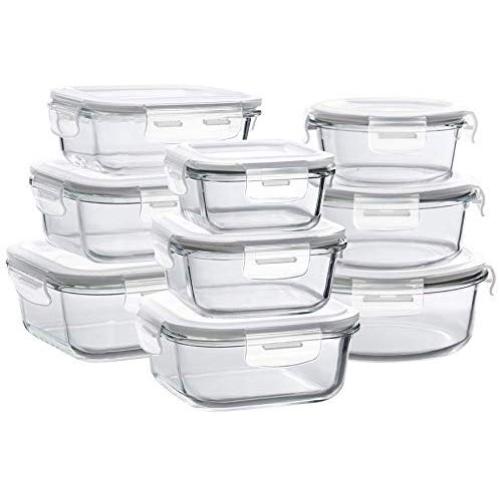 Bayco Glass Storage Containers with Lids, 9 Sets Glass Meal Prep Containers Airtight, Glass Food Storage Containers, Glass Containers for Food Storage with Lids - BPA-Free & FDA Approved & Leak Proof