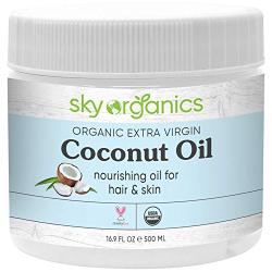 Organic Extra Virgin Coconut Oil by Sky Organics (16.9 oz) USDA Organic Coconut Oil Cold-Pressed Kosher Cruelty-Free Unrefined Coconut Skin Moisturizer Hair Mask