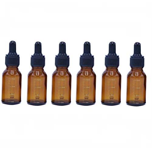 6Pcs Amber Glass Graduated Dropper Bottle Empty Essential Oil Perfume Cosmetic Fluid Containers Jar With Glass Eye Dropper size 15ml/0.5oz