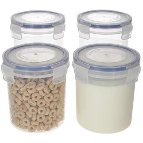 Overnight Oats Container Jar (4-Piece set) - 16 oz Plastic Containers with Lids - Oatmeal Container to go | Portable Cereal and Milk Container on the go | Snap Lock Storage Jars with Airtight Lids