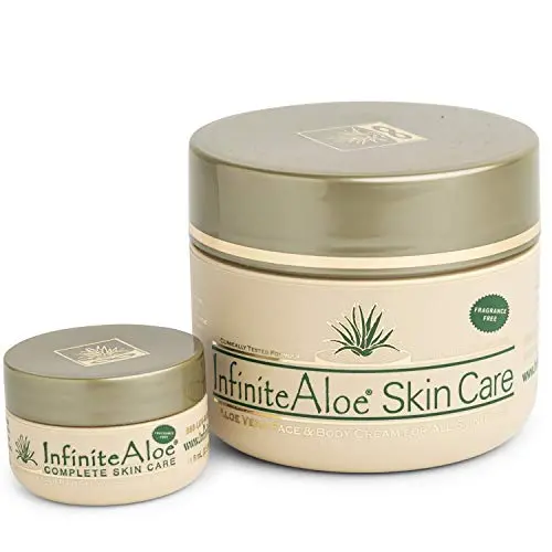 InfiniteAloe Skin Care Moisturizer - Cream For Dry, Oily and Combination Skin - Face + Body skincare for Men, Women, Teens and Baby - Fragrance Free - (1) 8oz + (1) Bonus 0.5oz Travel Size