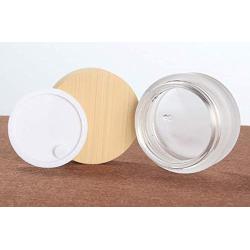 3PCS Empty Refillable Frosted Glass Cream Jars Tins with Wood Grain Lid and Liner Portable Travel Cosmetic Container Bottles Holder Pots Vials for Cream Gel Ointments Skin Care (10g/10ml/0.34oz)