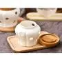 Lucky lu White Garlic Ginger Keeper Vented Ceramic Storage Container Hollow Ceramic Storage Tank Bamboo Cover Kitchen Storage Container (Small)