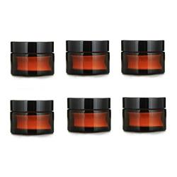 6PCS 10ml/0.34oz Upscale Amber Glass Jar with Liner And Black Screw Cap - Empty Refill Portable Cosmetic Face Cream Lip Balm Storage Jars Pot Container Travel Make up Packing Jar DIY Beauty Tool