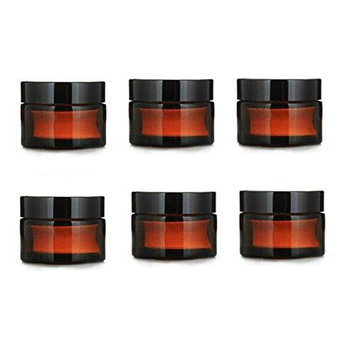 6Pcs 5ml/0.17oz Mini Portable Amber Glass Jars with White Inner Liners and Black Lids Empty Refillable Makeup Storage Container Bottle Cans Dispenser for Lotion Cream Lip Balm