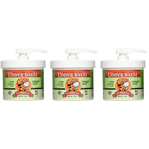 The Happy Cow 3 Pack of Moisturizing Udder Balm, 12 Ounces each, Pump Lid Jars