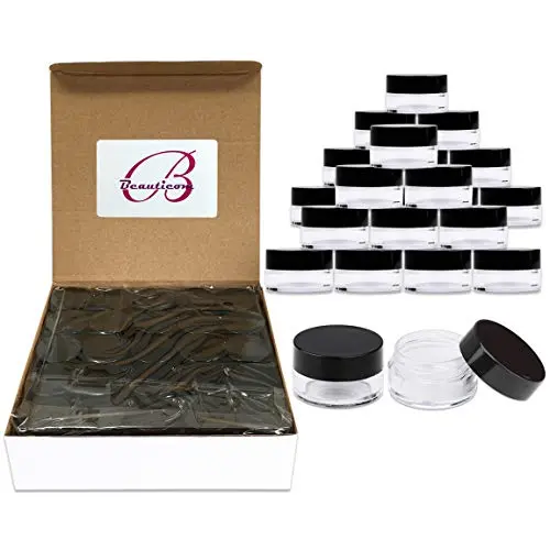 50 Behälter – Beauticom Hochwertige 5 g/5 ml BPA-freier Klarer Acryl 100% Dichtungsloser Kunststoff Behälter mit Schwarzdeckel für Kosmetik, Lippenbalsam, Perlen, Cremes, Lotionen, Flüssigkeiten, Proben, Reisebedarf