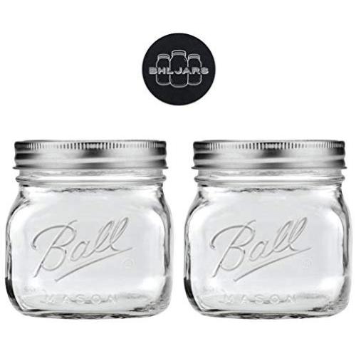 Ball 16 oz Collection Elite Wide Mouth Glass Mason Jars Bundle with Non Slip Jar Opener- Set of 2 Pint Size Mason Jars - Canning Glass Jars with Lids and Bands