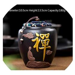 Creative Lovely Little Monk Tea Cans Vintage Black Coarse Pottery Tea Caddy Spice Bottles Powder Storage Jar Coffee Nut Canister,C