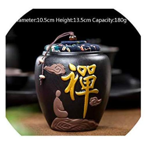 Creative Lovely Little Monk Tea Cans Vintage Black Coarse Pottery Tea Caddy Spice Bottles Powder Storage Jar Coffee Nut Canister,C