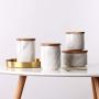 Imitation Marble Ceramics Storage Jar with Wooden Cover Sealed Jar Kitchen Food Multigrain Coffee Bean Tea Storage Tank,A