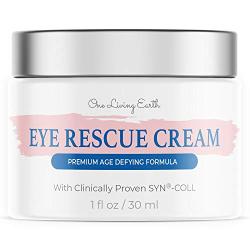 One Living Earth Eye Rescue Cream - Clinically Proven SYN-COLL Collagen-Stimulating Peptide - Anti Aging Formula for Wrinkles, Dark Circles, Fine Lines, Under Eye Bags & Puffiness