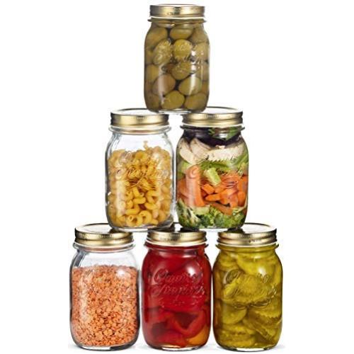 Bormioli Rocco Quattro Stagioni Glass Mason Jars - (17 Ounce) with Gold Airtight Lid for Canning, Fermenting, Preserving, Storing, Italian Made Glass Jar (6 Pack)