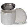 Ceramic Grease Container Keeper with Metal Stainless Steel Strainer and Lip for Easy Pour (Ivory)
